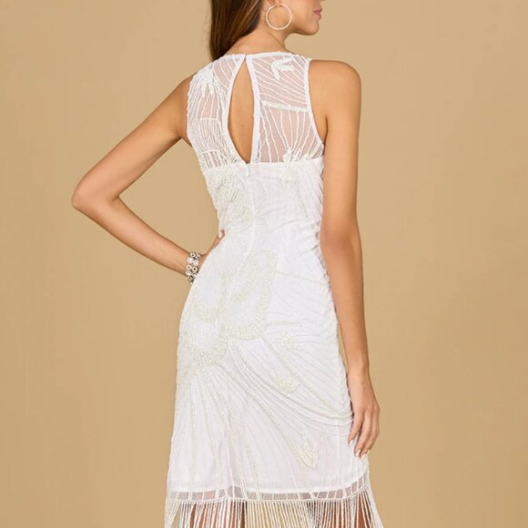 Illusion Neck, Fringe Bridal Short Dress - Picture 4 of 4